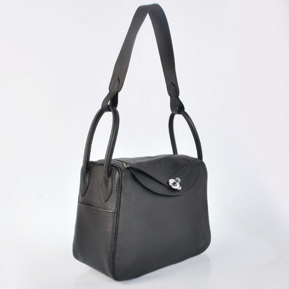 High Quality Replica Hermes Lindy 30CM Havanne Handbags 1057 Black Leather Silver Hardware